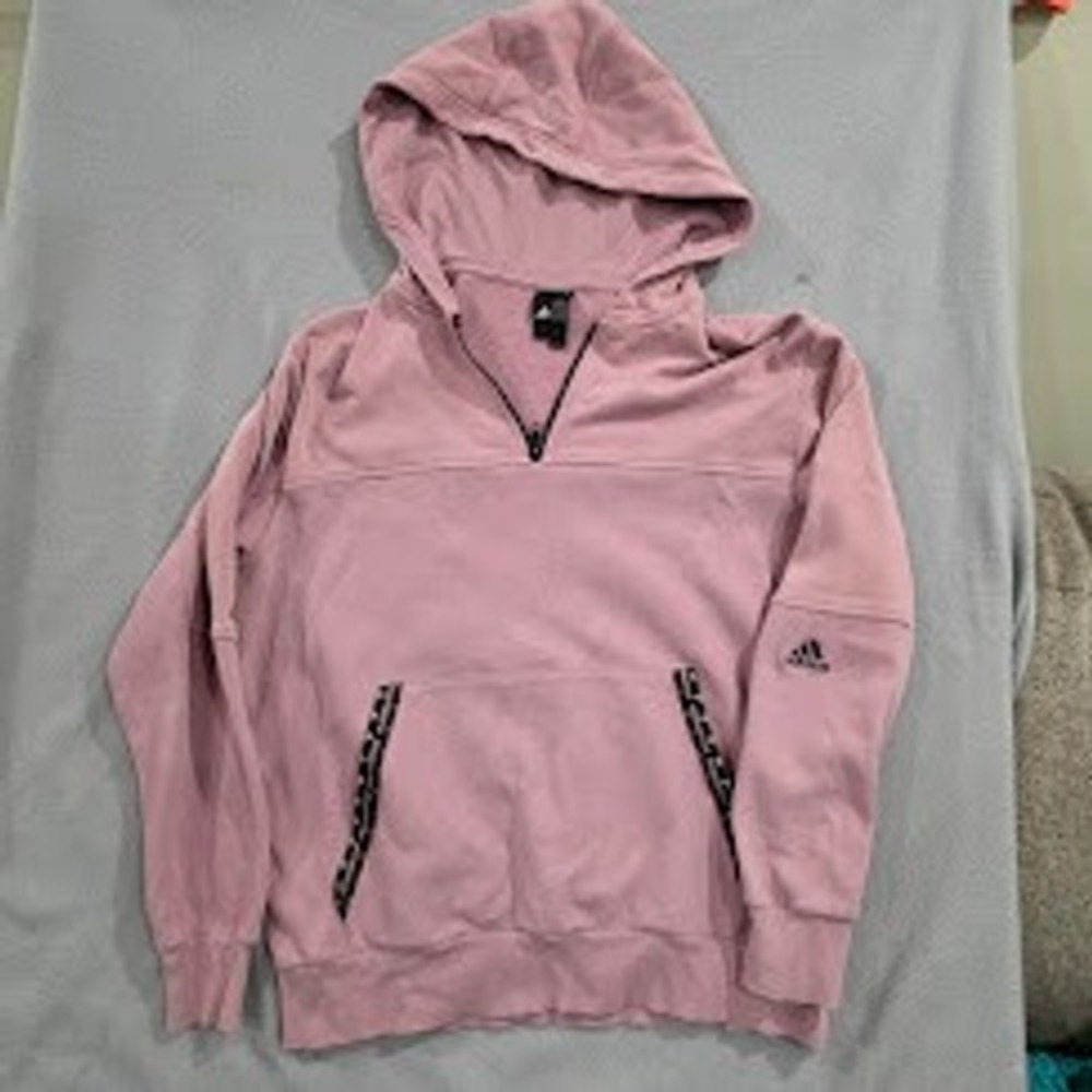 Adidas Womens Quarter Zip Hoodie Pink Waffle Knit Pullover Sweatshirt Medium
